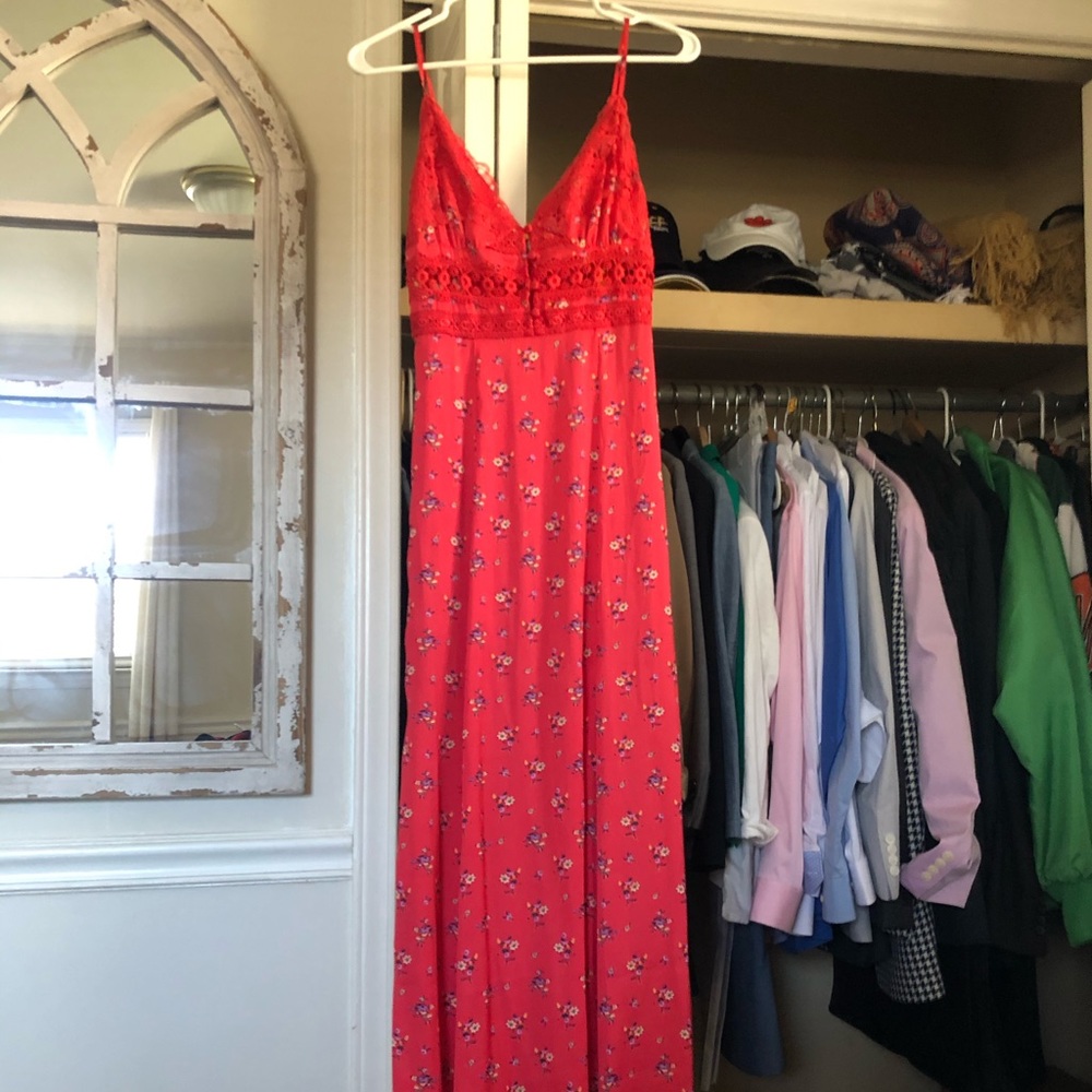 Red floral maxi dress